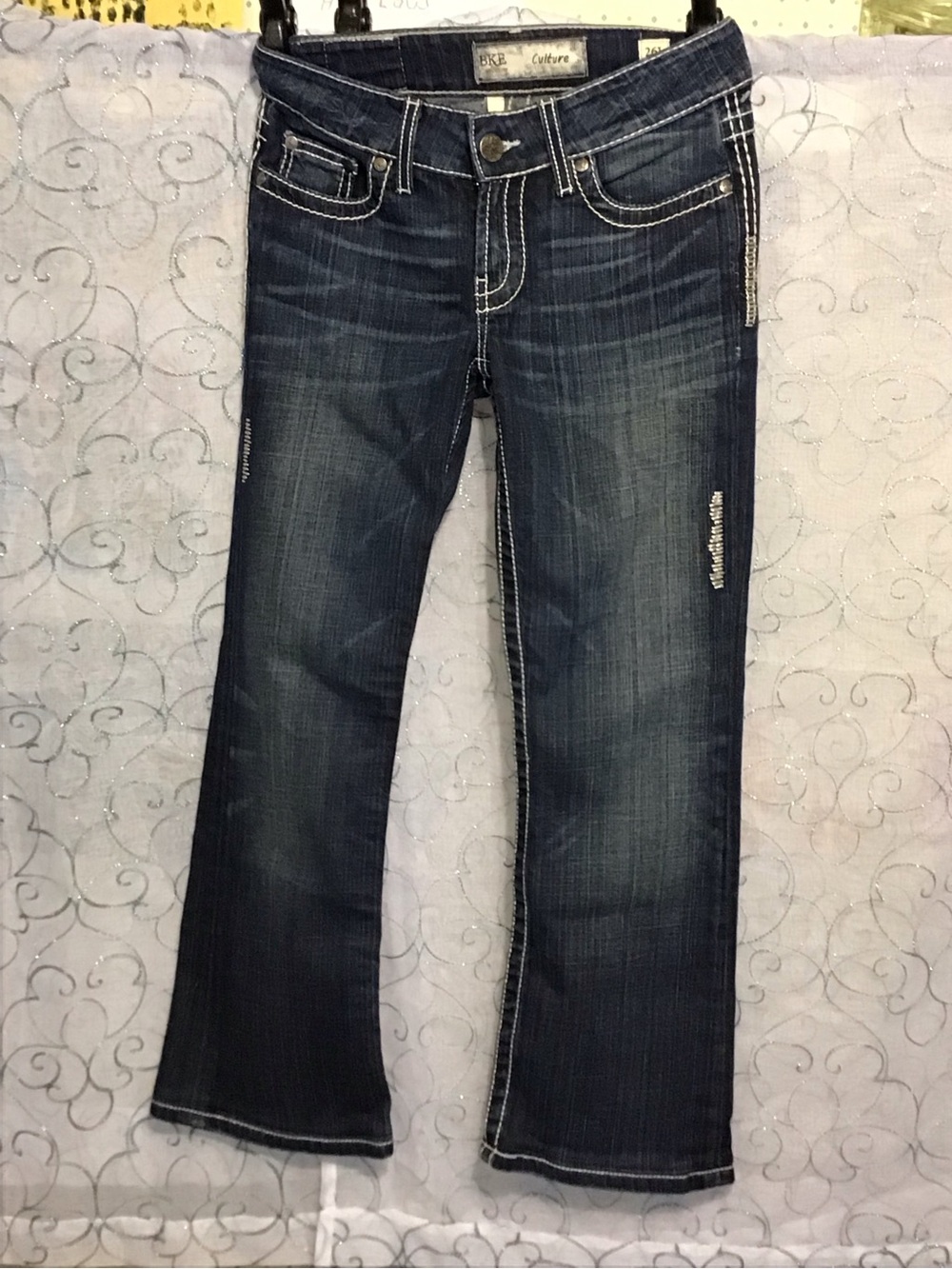 BKE Dark Blue Flare Jeans with Contrast Stitching - Picture 1 of 8